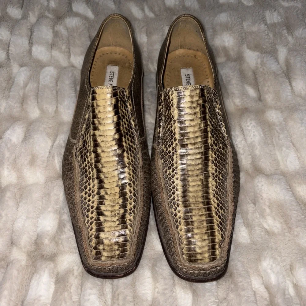 Steve Madden Point Brown Leather Snakeskin Embossed Loafers Mens US 8.5 Slip On